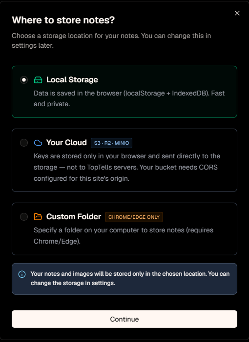 Choosing note storage